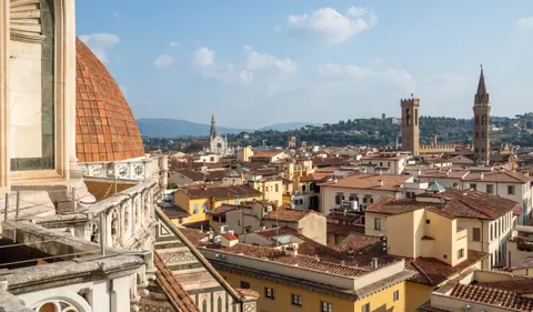 Vista de Florencia desde la terraza del Duomo, con la cúpula y Palazzo Vecchio